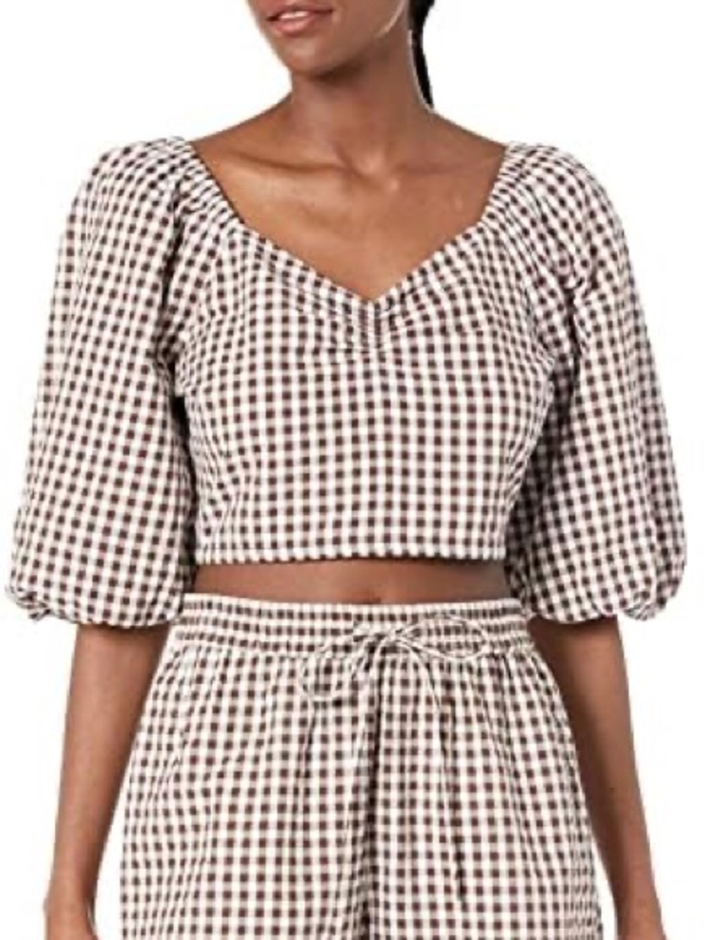 The Drop Gingham Puff Sleeve Top